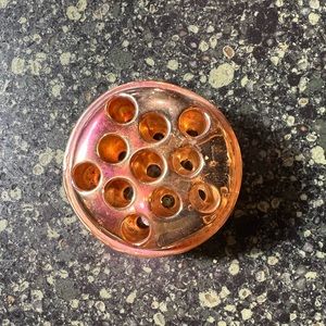 Flower Frog Vintage Marigold Carnival Glass Holder slight crack on bottom